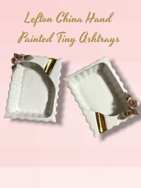 🌼VTG-Lefton China White Hand-Painted Tiny Ceramic Ashtrays with Gold Accents